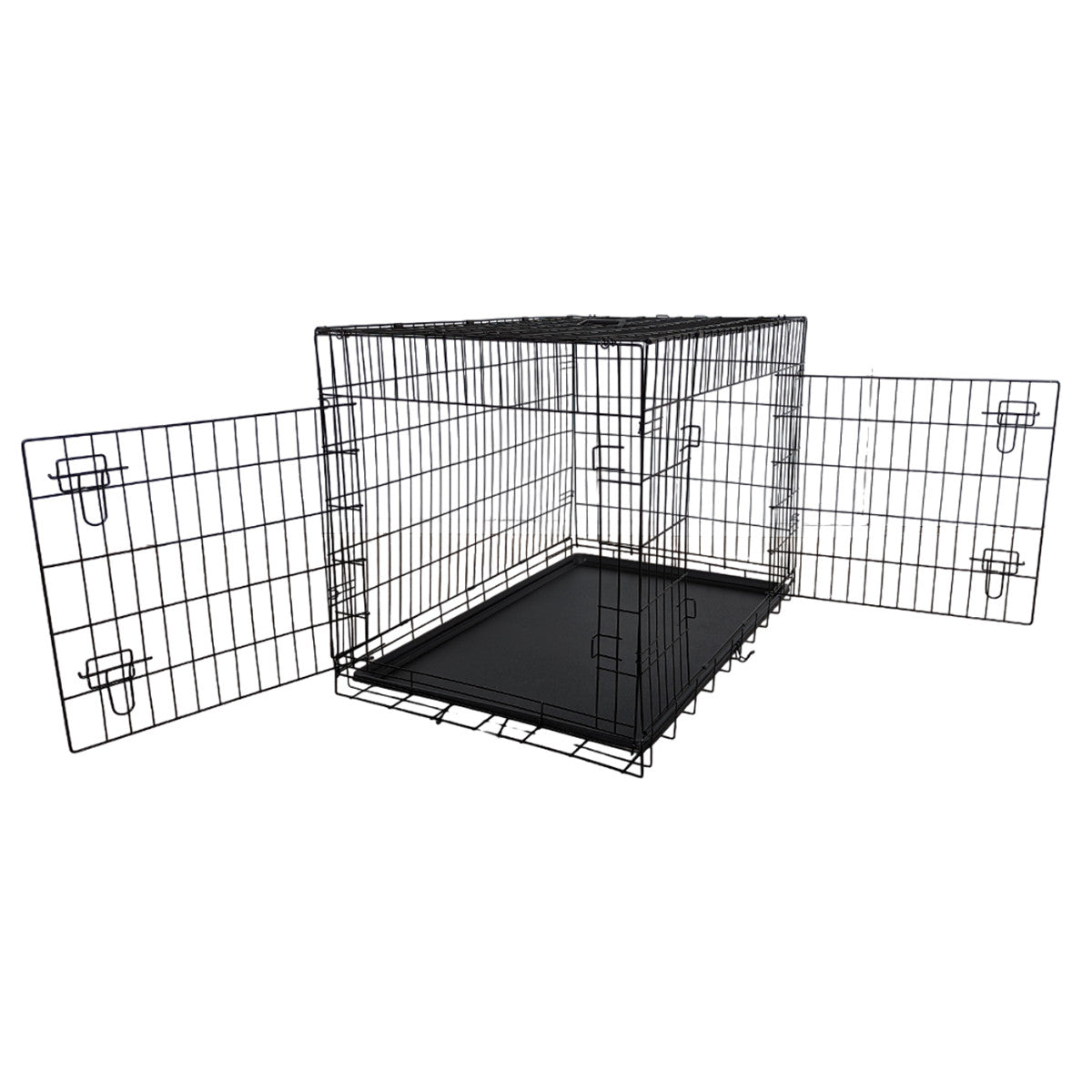 Husdjursbur 107 x 69 x 75 cm – hopfällbar, 2 dörrar, dubbellås, svart