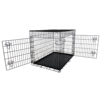 Husdjursbur 107 x 69 x 75 cm – hopfällbar, 2 dörrar, dubbellås, svart