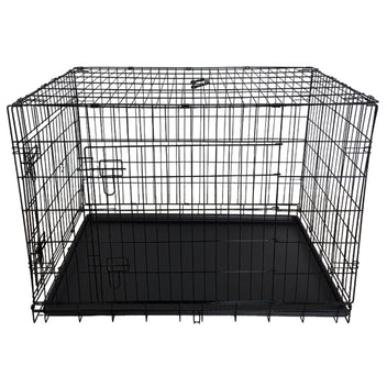 Husdjursbur 107 x 69 x 75 cm – hopfällbar, 2 dörrar, dubbellås, svart