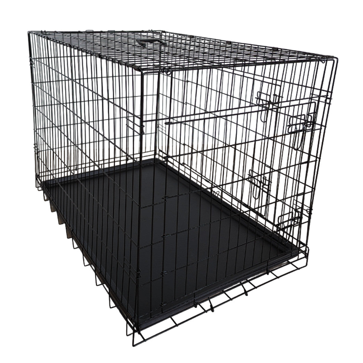 Husdjursbur 107 x 69 x 75 cm – hopfällbar, 2 dörrar, dubbellås, svart
