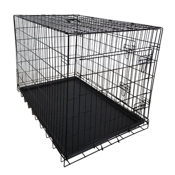 Husdjursbur 107 x 69 x 75 cm – hopfällbar, 2 dörrar, dubbellås, svart