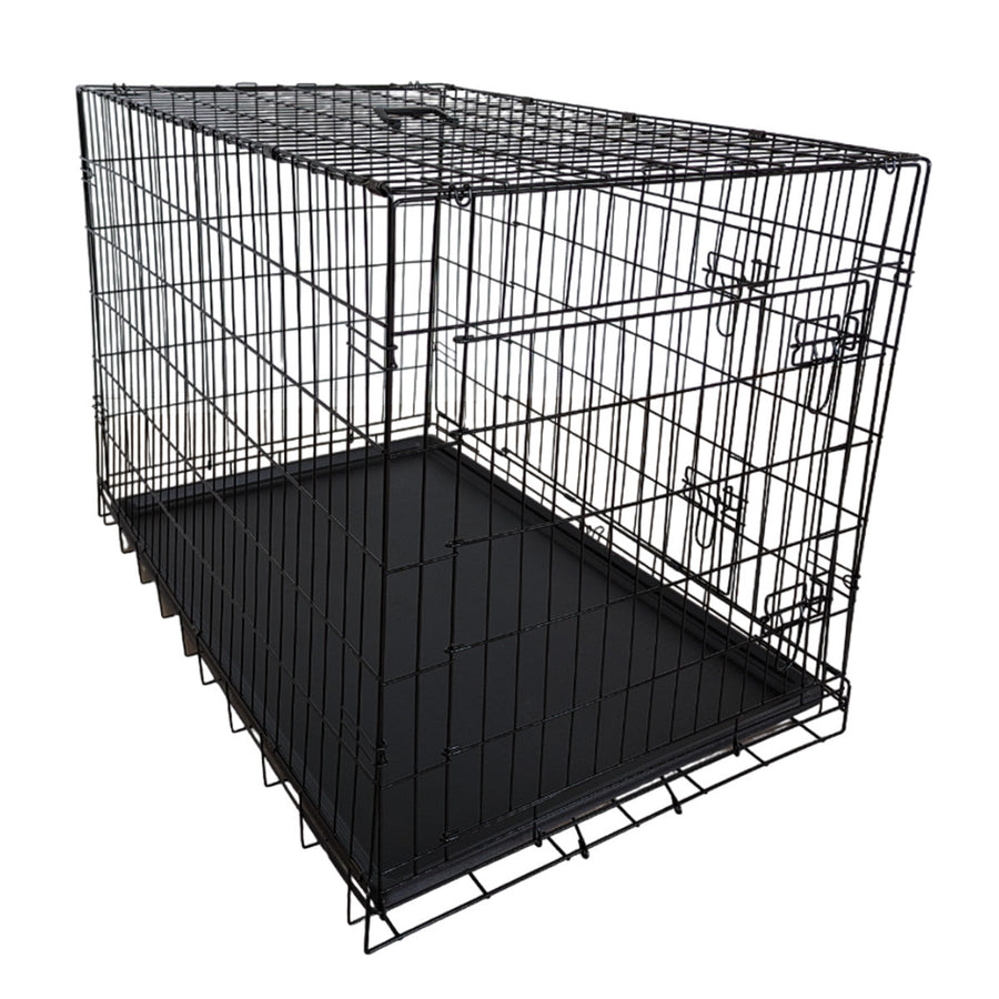 Husdjursbur 107 x 69 x 75 cm – hopfällbar, 2 dörrar, dubbellås, svart