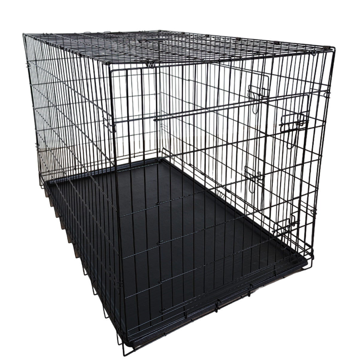 Hopfällbar hundbur XXL 121 x 74 x 80,5 cm – 2 dörrar, dubbellås, svart