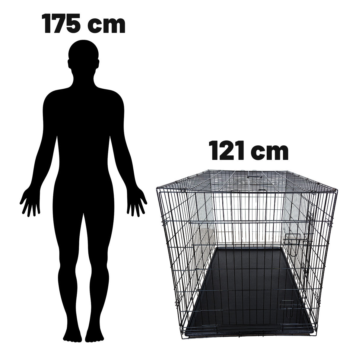 Kokoontaitettava koirahäkki XXL 121 x 74 x 80,5 cm – 2 ovea, tuplalukitus, musta