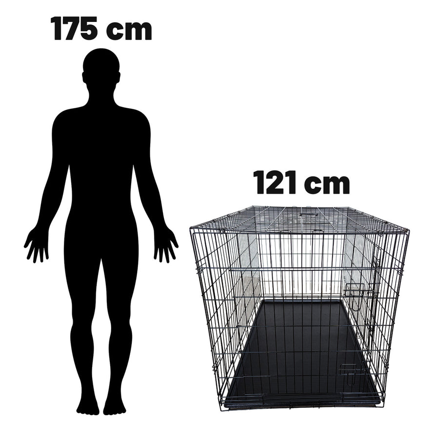 Kokoontaitettava koirahäkki XXL 121 x 74 x 80,5 cm – 2 ovea, tuplalukitus, musta