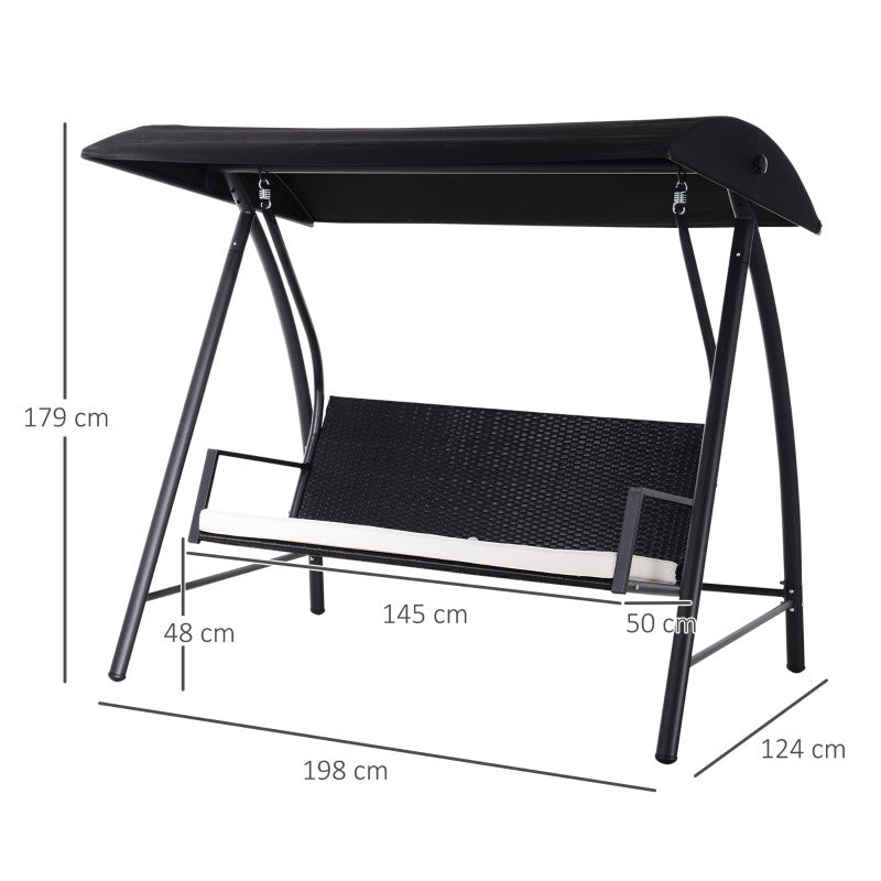 Hollywood keinu 3-paikkainen puutarhakeinu polyrottinki+metalli musta 198 x 124 x 179 cm