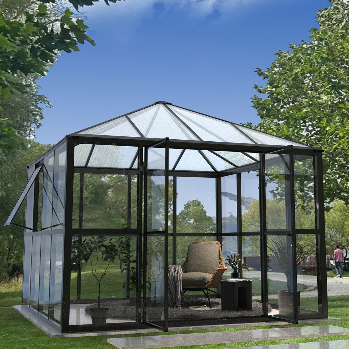 Lasipaviljonki 288 x 288 cm – 8,29 m², tuuletusikkuna, alumiinirunko