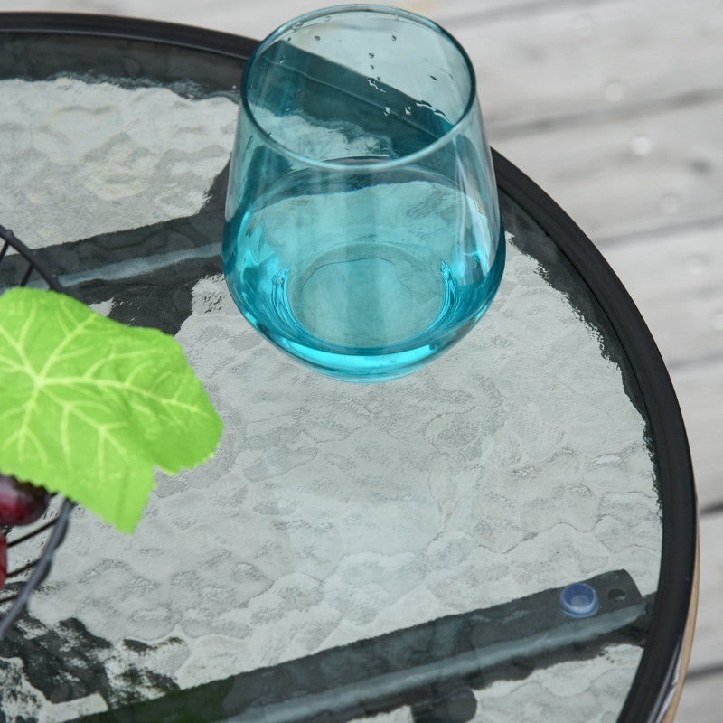 puutarhapöytä lasikannella pyöreä kokoontaitettava metalli Ø45 musta