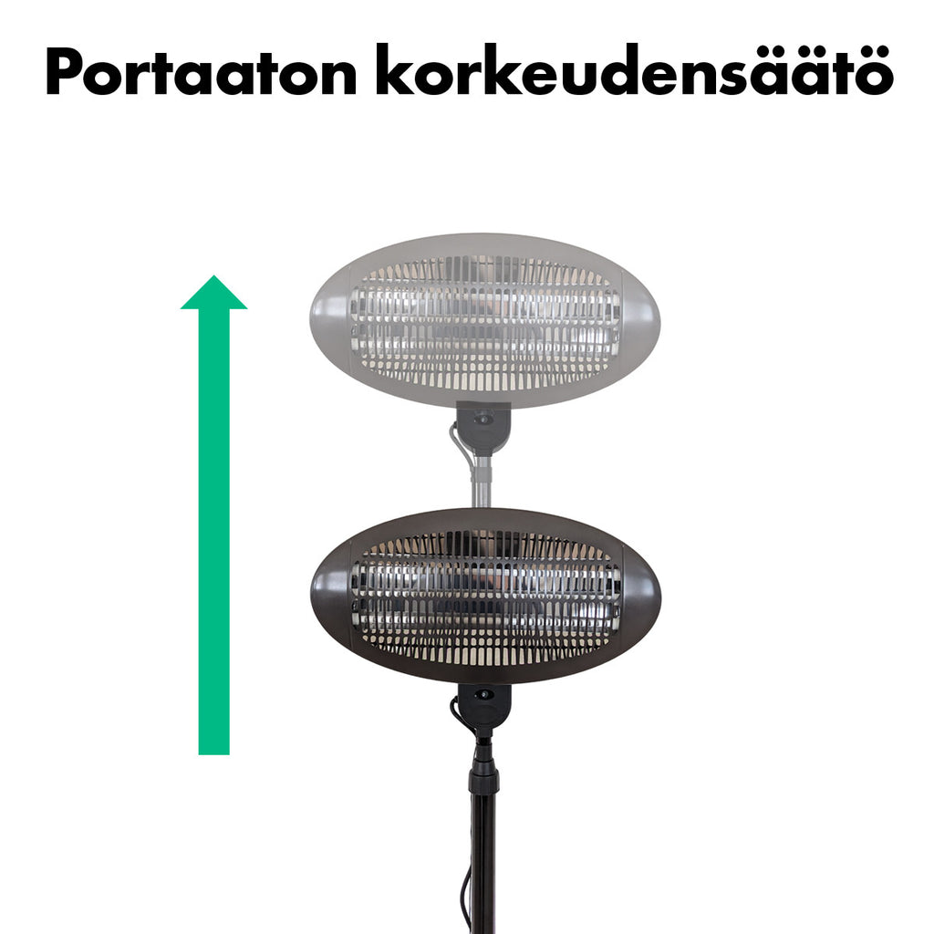 Säädettävä Parvekelämmitin / Terassilämmitin Kvartsi Jalalla 2000W IP34