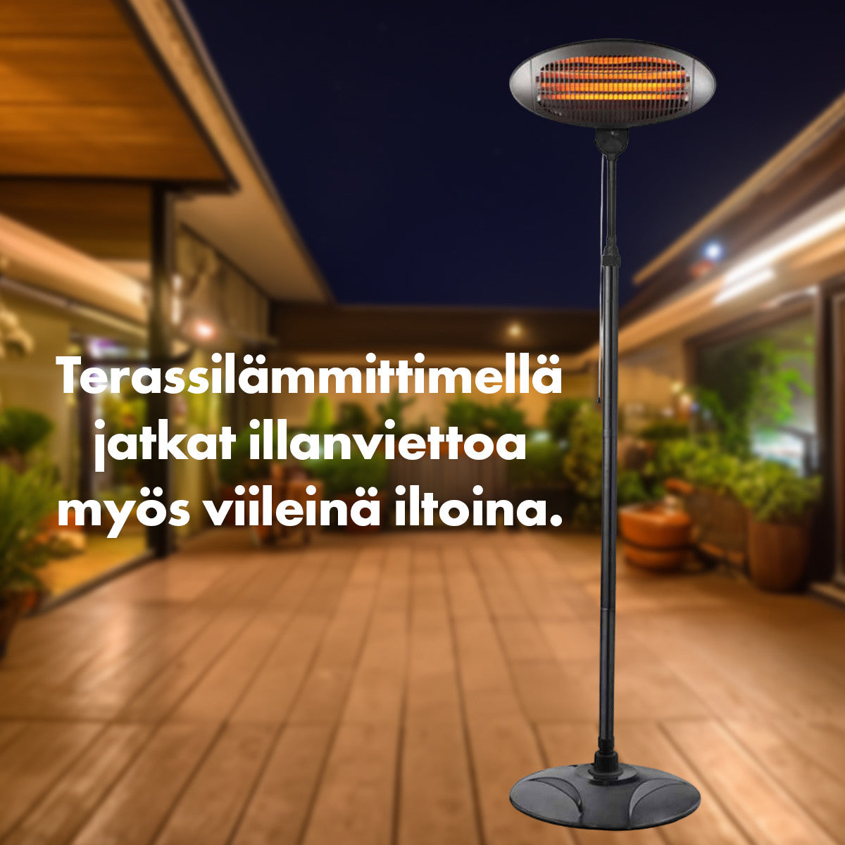 Säädettävä Parvekelämmitin / Terassilämmitin Kvartsi Jalalla 2000W IP34