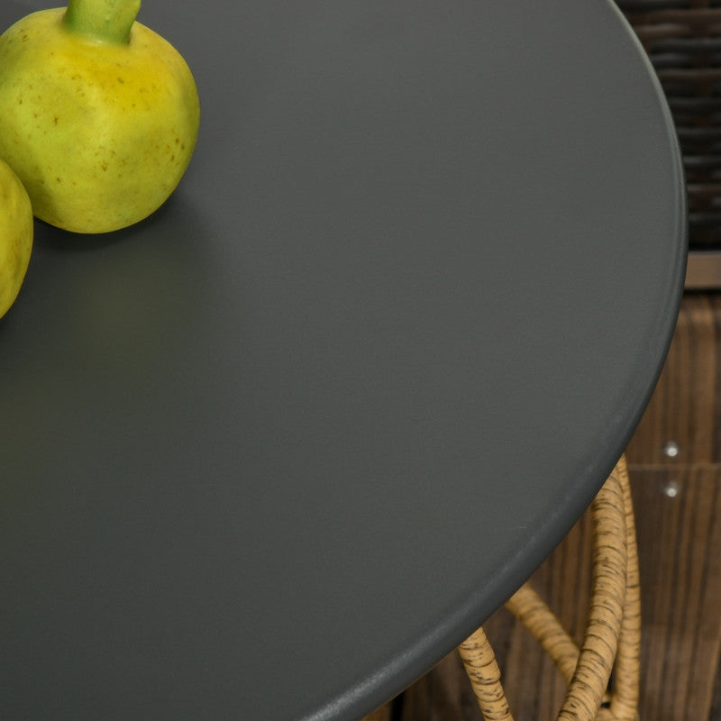 2 kpl boho-puutarhapöytiä, säänkestävä, 60 cm x 60 cm x 47 cm, luonnonpuu + tummanharmaa