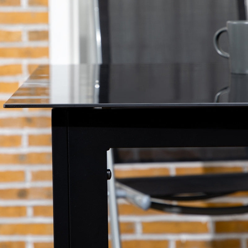 puutarhapöytä 6 hengelle, säänkestävä, karkaistu lasi, 150 cm x 90 cm x 74 cm, musta