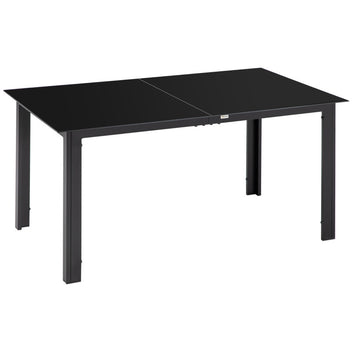 Trädgårdsbord för 6 personer, väderbeständigt, härdat glas, 150 cm x 90 cm x 74 cm, svart