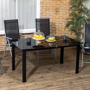 Trädgårdsbord för 6 personer, väderbeständigt, härdat glas, 150 cm x 90 cm x 74 cm, svart