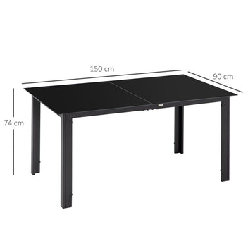 Trädgårdsbord för 6 personer, väderbeständigt, härdat glas, 150 cm x 90 cm x 74 cm, svart