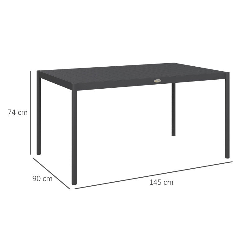 Väderbeständigt trädgårdsbord, aluminium, 145 x 90 x 74 cm, mörkgrått