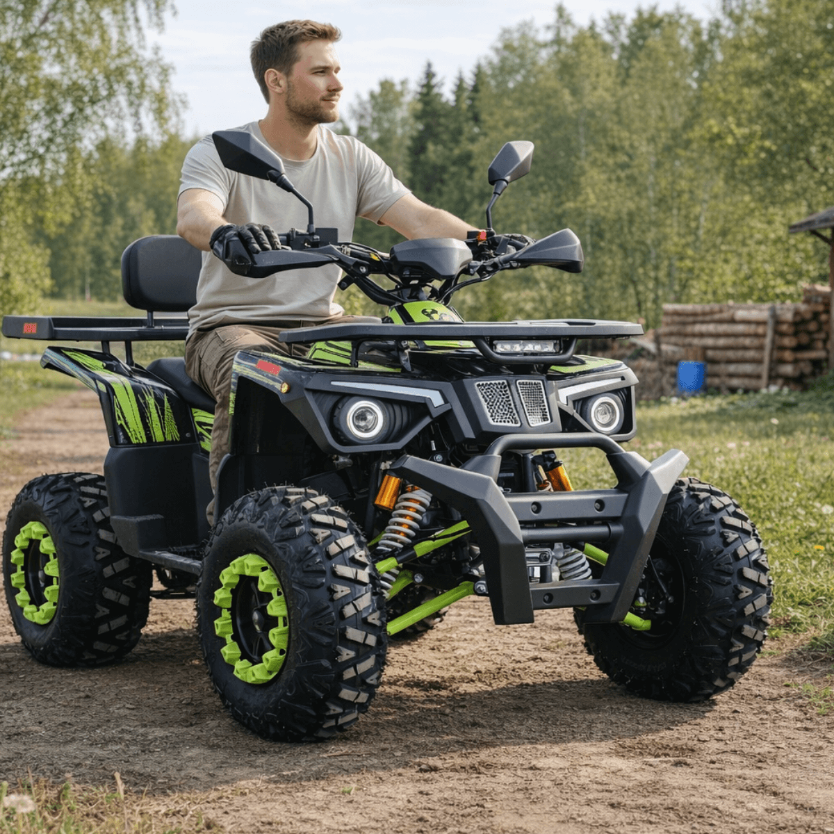 Barnmoped 125cc – halvautomatisk, 3+1 växlar, 65 km/h, svart-grön