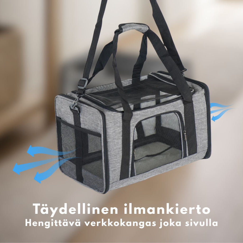 Kantolaukku lemmikille 45 x 29 x 29 cm – taitettava, verkkosivut, harmaa