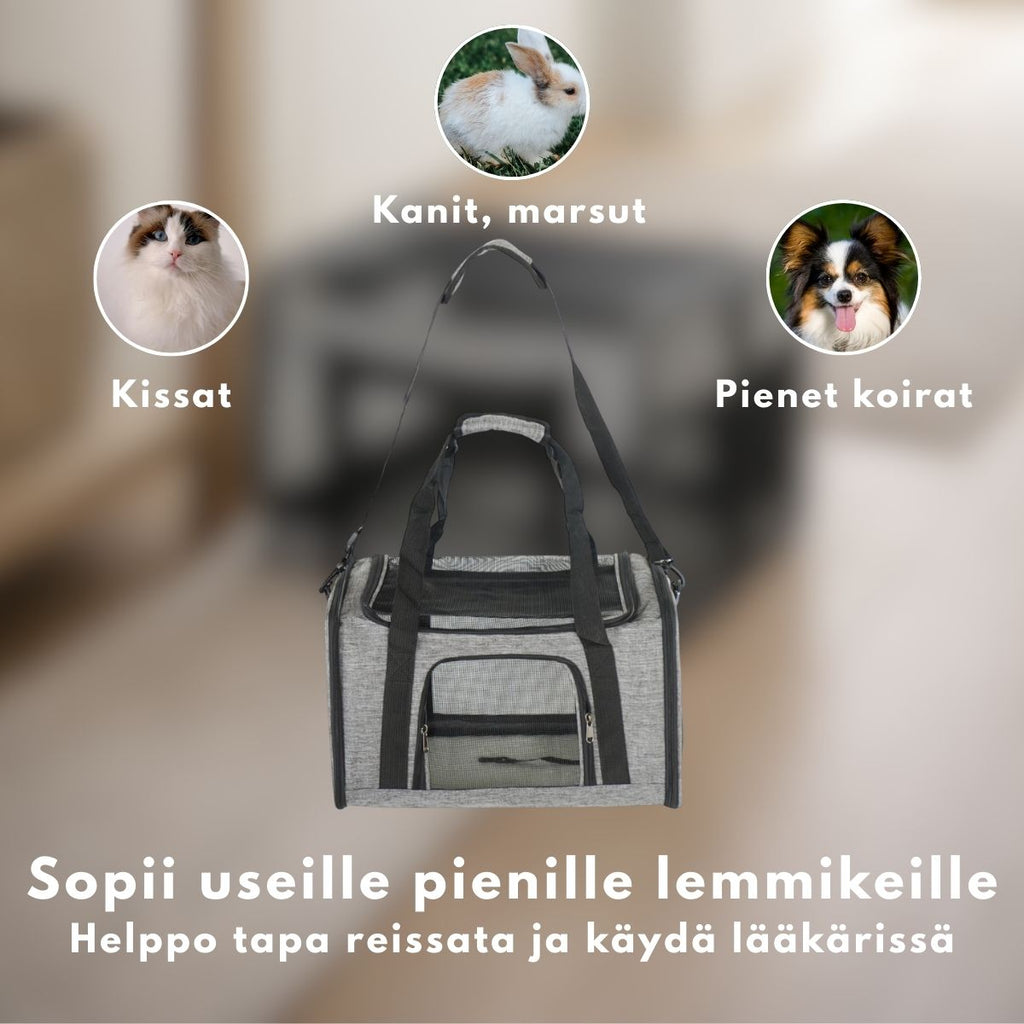 Kantolaukku lemmikille 45 x 29 x 29 cm – taitettava, verkkosivut, harmaa