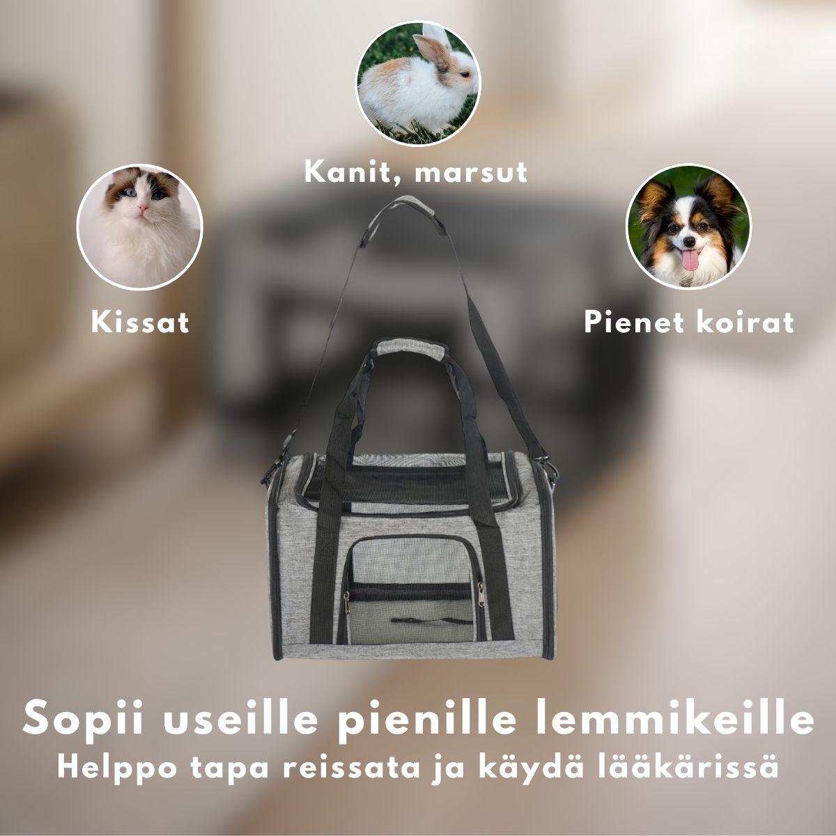 Bärväska för husdjur 45 x 29 x 29 cm – hopfällbar, nät, grå