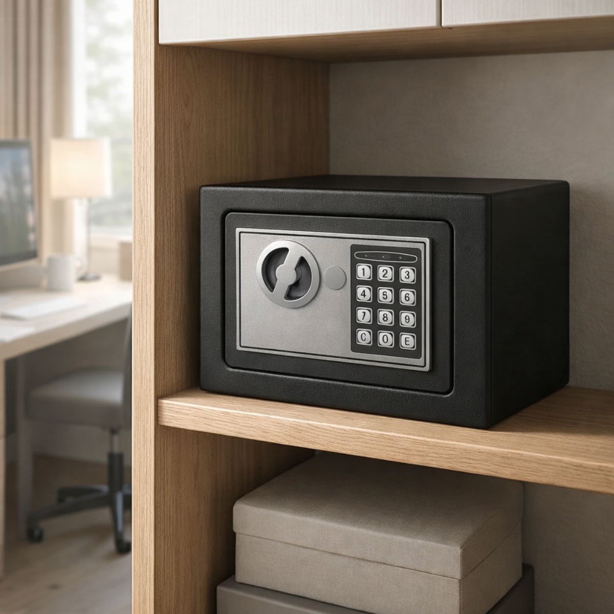 Lykke & Lagom/säkerhetsskåp med digitalt lås, 28x22x22 cm, grått
