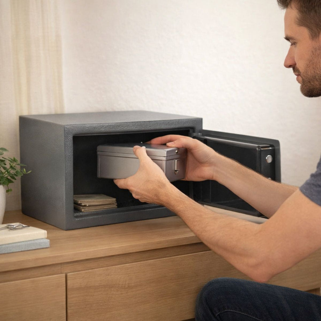 Pohjola Indoor Kassakaappi / Turvakaappi Digitaalilukolla, 31x20x20cm, Harmaa