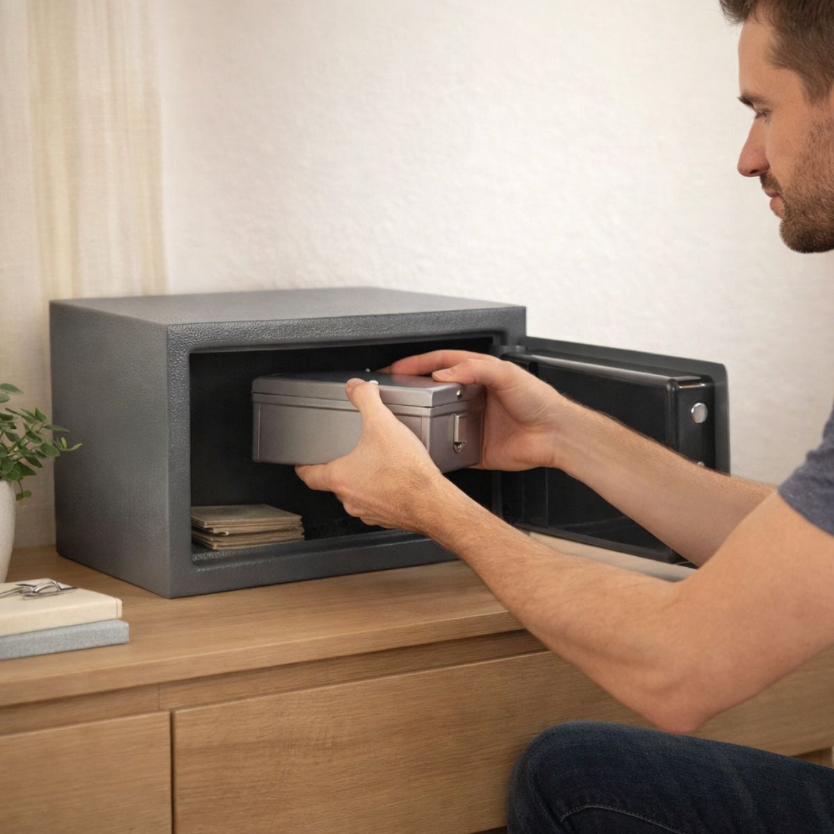 Lykke & Lagom/säkerhetsskåp med digitalt lås, 31x20x20 cm, grått