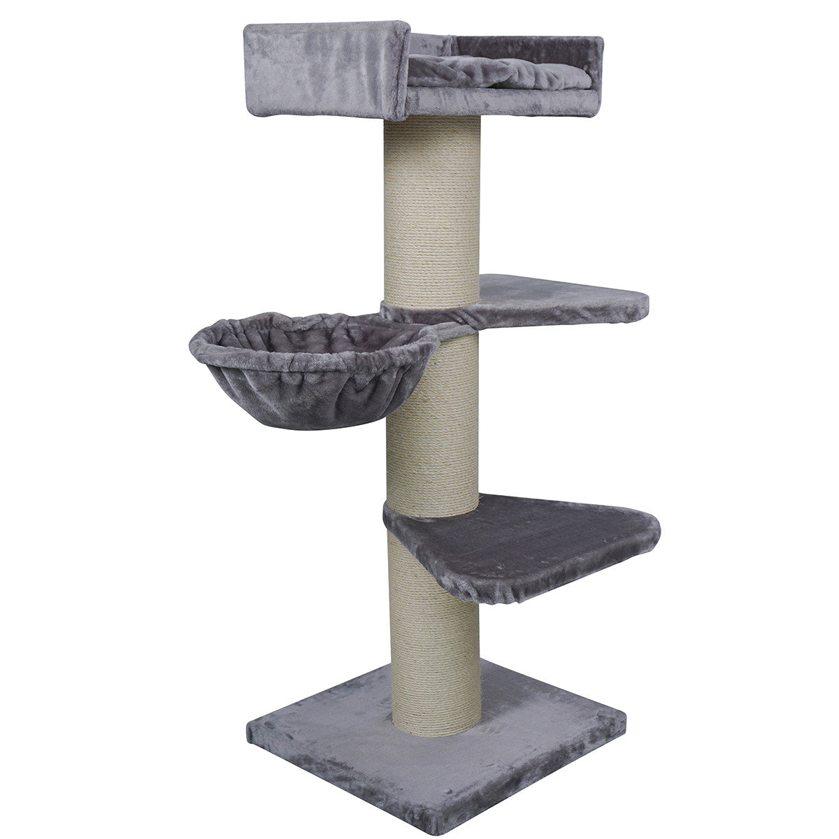 Raapimispuu isoille kissoille 155 cm – 20 cm tolppa, riippumatto, vaalean harmaa