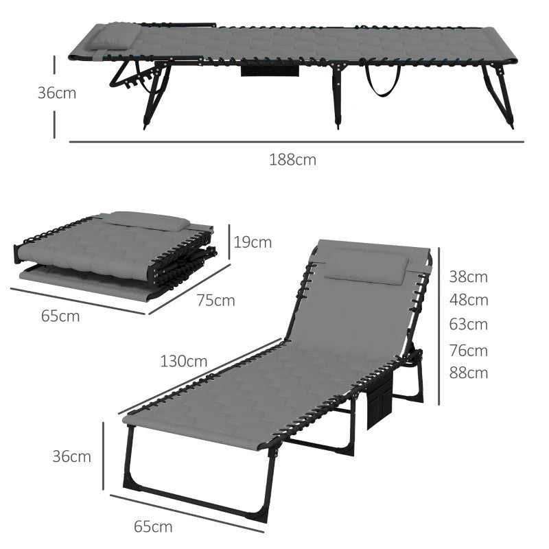 Hopfällbar väderbeständig solstol 188 cm x 65 cm x 36 cm, grå + svart.