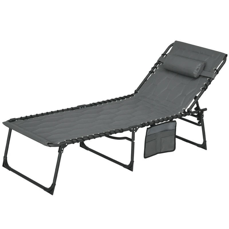 Hopfällbar väderbeständig solstol 188 cm x 65 cm x 36 cm, grå + svart.