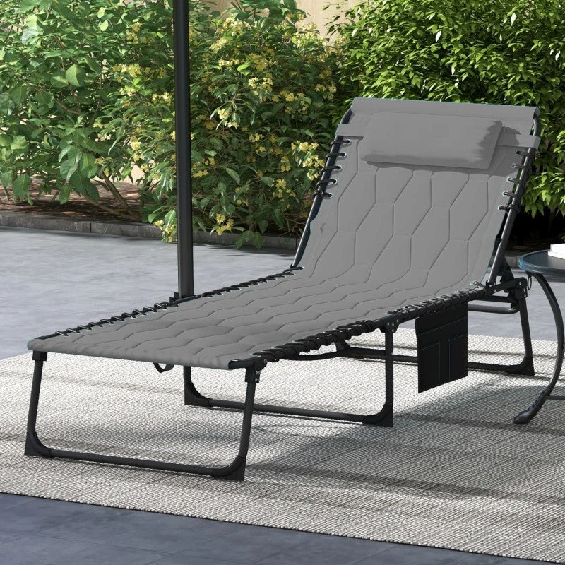 Hopfällbar väderbeständig solstol 188 cm x 65 cm x 36 cm, grå + svart.