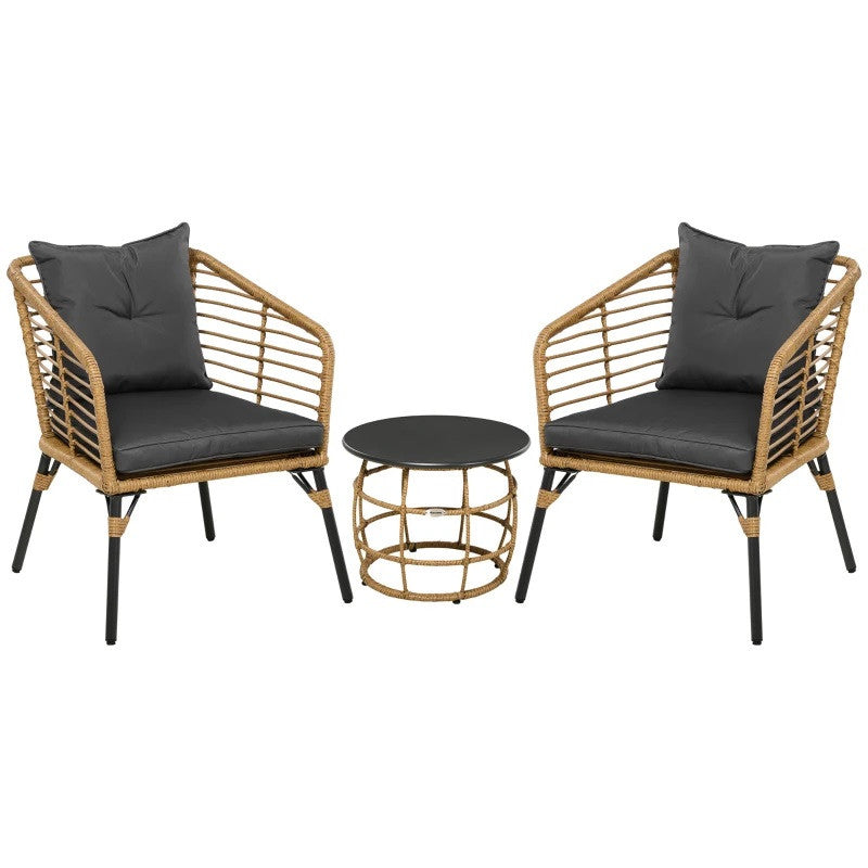 3-delat bistroset, väderbeständigt, 1 sidobord, 2 stolar, 62 cm x 65 cm x 78 cm, sand + mörkgrå