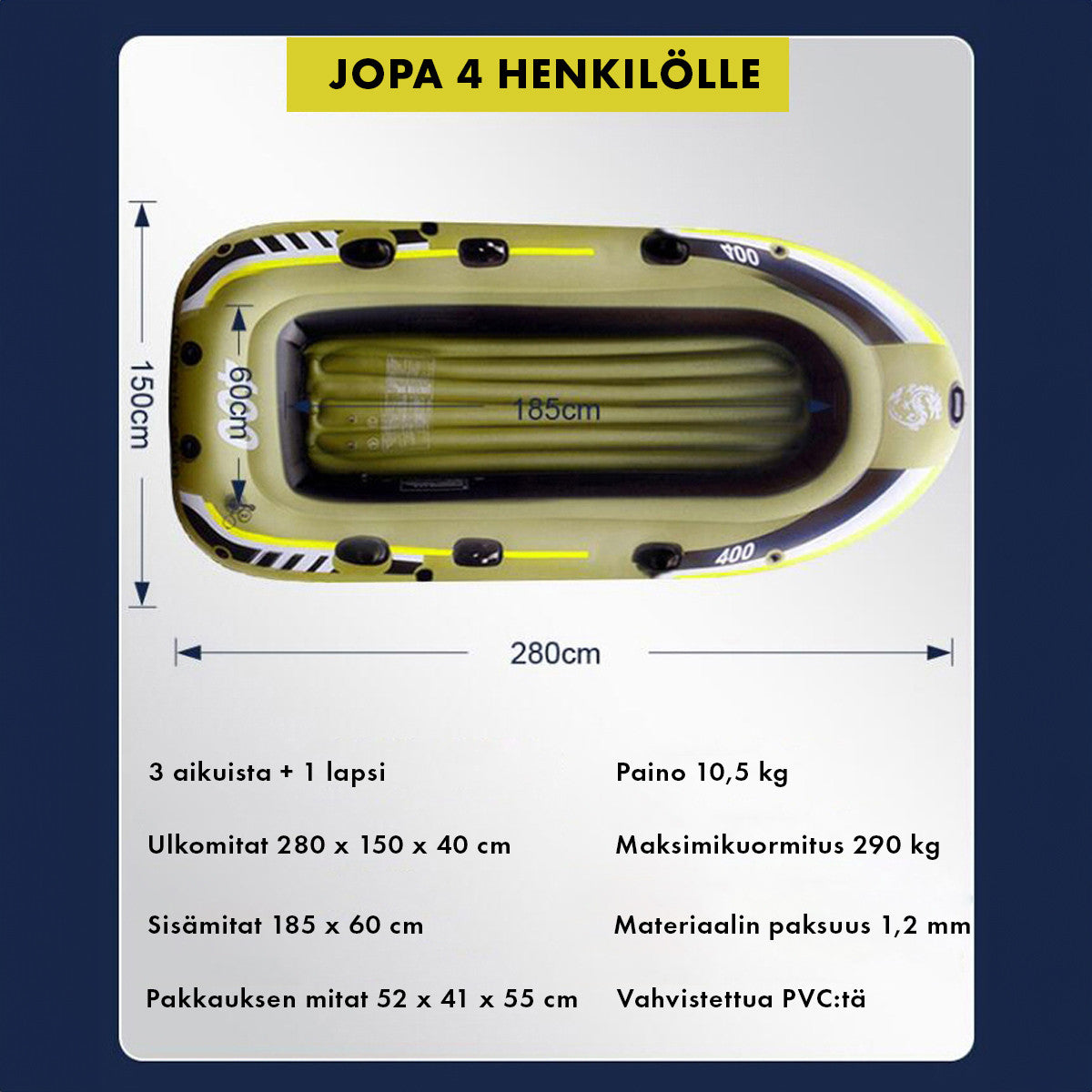 POHJOLA MOTORS FISHMAN Kumivene 280 x 138cm, 290 kg maksimikuormitus