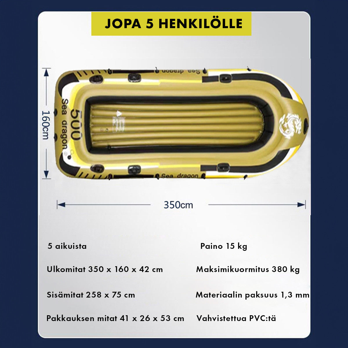 POHJOLA MOTORS FISHMAN Kumivene 350 x 145 cm, 380 kg maksimikuormitus