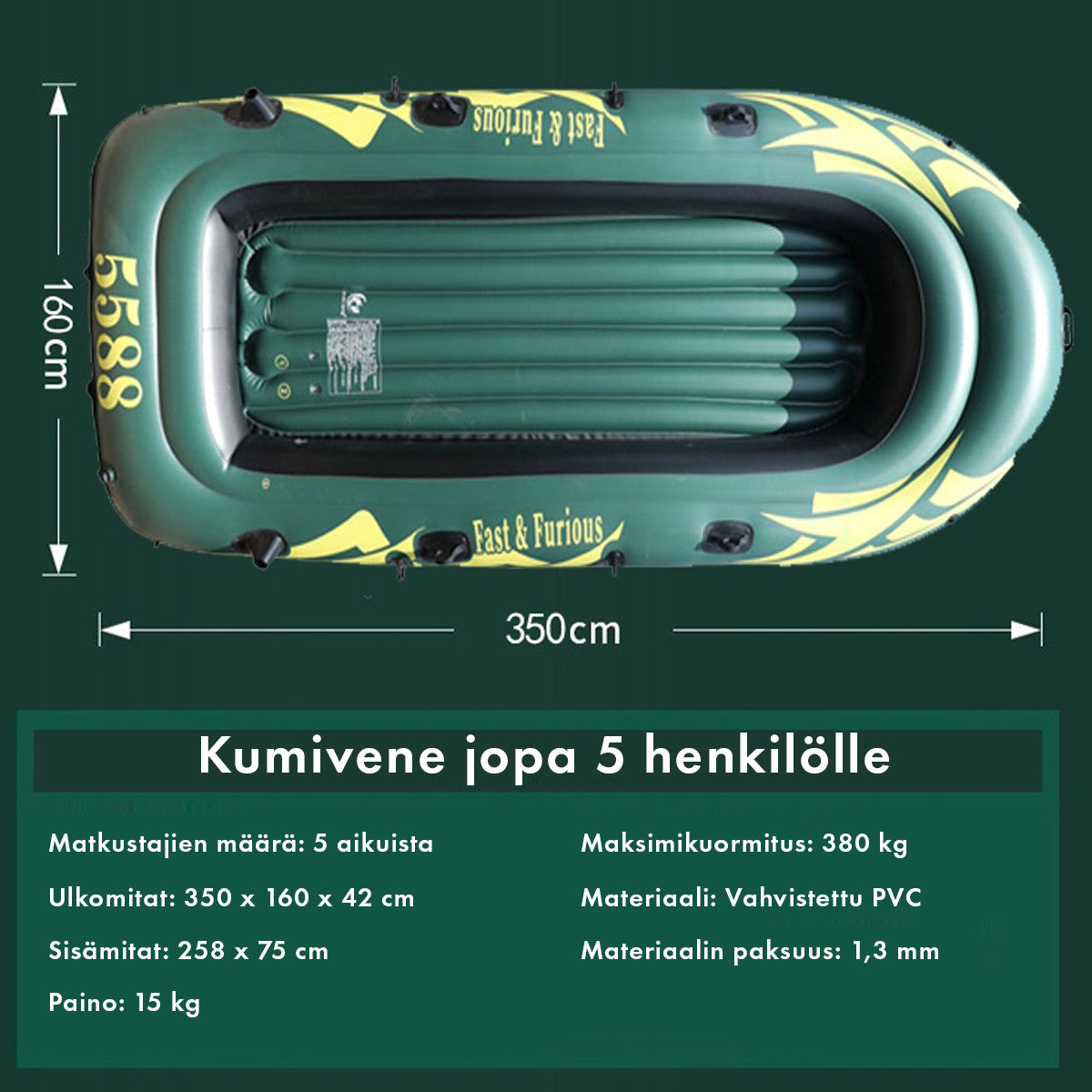 POHJOLA MOTORS MARINE Kumivene 350 x 145 cm, 380 kg maksimikuormitus