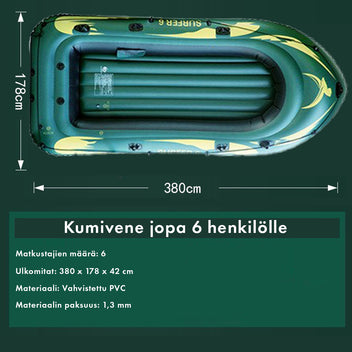 Kumivene 380 x 178 cm – 6 hengelle, 1,3 mm PVC, 22 kg
