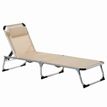 aurinkotuoli 5-vaiheinen säädettävä selkänoja ergonominen verkkokangas Beige 165 x 60 x 76 cm