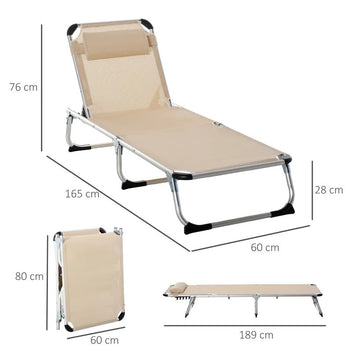 aurinkotuoli 5-vaiheinen säädettävä selkänoja ergonominen verkkokangas Beige 165 x 60 x 76 cm