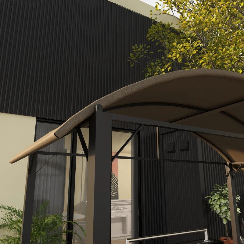 grillipaviljonki, 2 sivuhyllyä, koukut, teräsrunko, 1.1 x 2.3m, khaki