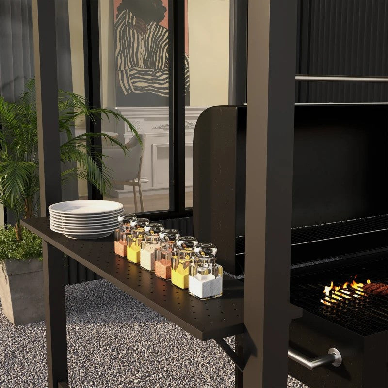 grillipaviljonki, 2 sivuhyllyä, koukut, teräsrunko, 1.1 x 2.3m, khaki