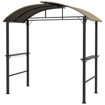 grillpaviljong, 2 sidohyllor, krokar, stålram, 1,1 x 2,3 m, khaki