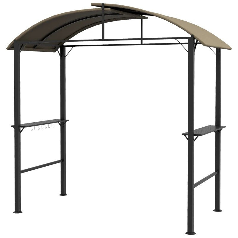 grillpaviljong, 2 sidohyllor, krokar, stålram, 1,1 x 2,3 m, khaki