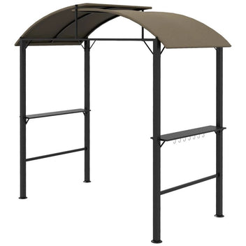 grillpaviljong, 2 sidohyllor, krokar, stålram, 1,1 x 2,3 m, khaki