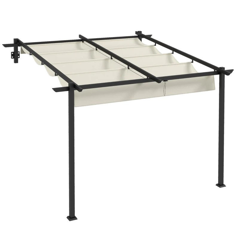 trädgårdspergola 3 x 3 m, infällbar, väggmonterad, metallram, krämvit