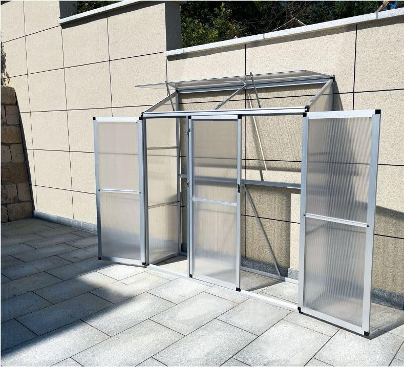 Väggväxthus 180 x 55 x 190 cm – 4 mm cellplast, 3 dörrar, 2 takfönster