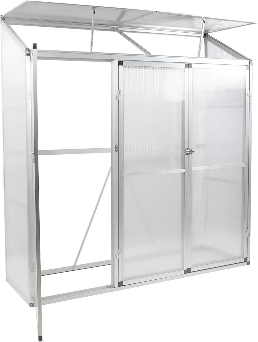 Väggväxthus 180 x 55 x 190 cm – 4 mm cellplast, 3 dörrar, 2 takfönster