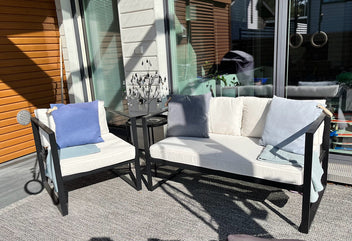Trädgårdsstol med armstöd 70 x 75 cm – 10 cm stoppning, stålram, svart/ljusbeige