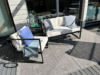 Trädgårdsstol med armstöd 70 x 75 cm – 10 cm stoppning, stålram, svart/ljusbeige