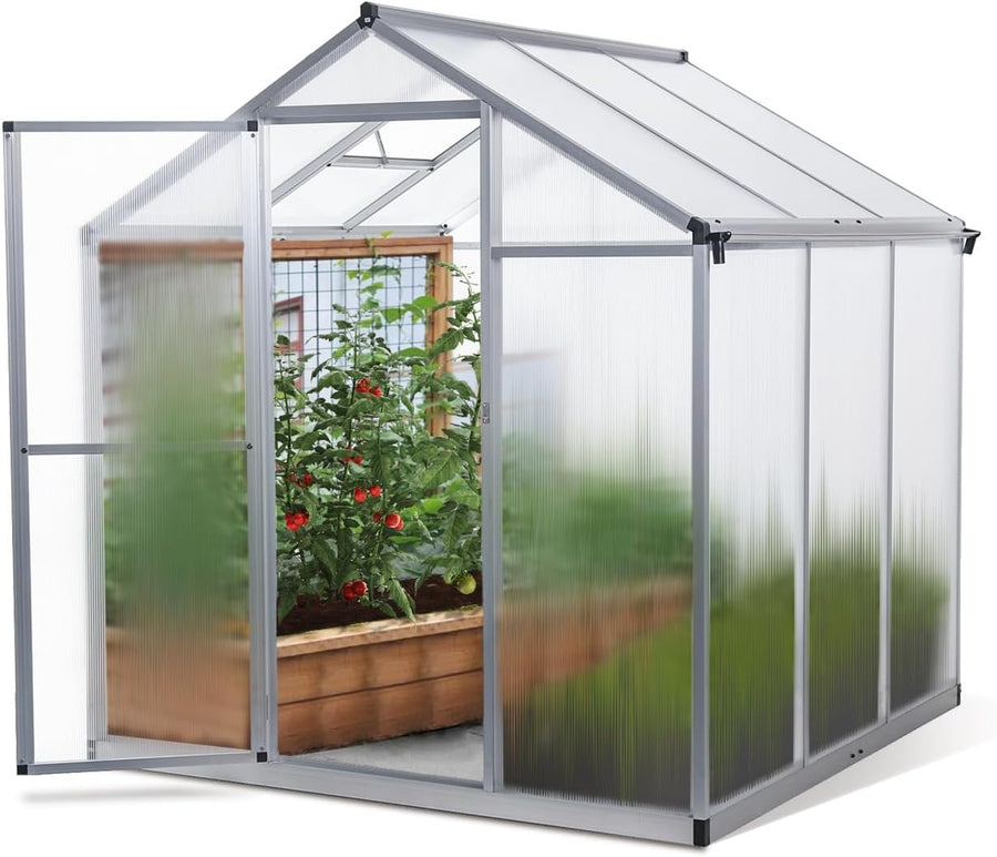 Växthus 3,3 m² – 4 mm 610 g/m² cellplattor, sockel, aluminiumram