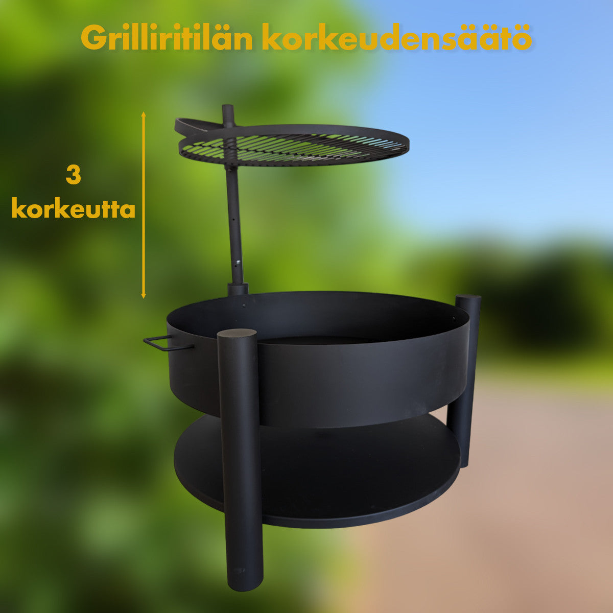 Utomhusgrill 80 x 80 cm – 60 cm grillgaller, 2 mm stål, svart